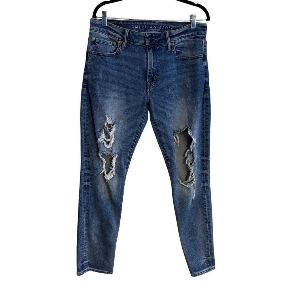 American Eagle Men Size 32X30 Distressed Denim Next Level Airflex Slim Jeans